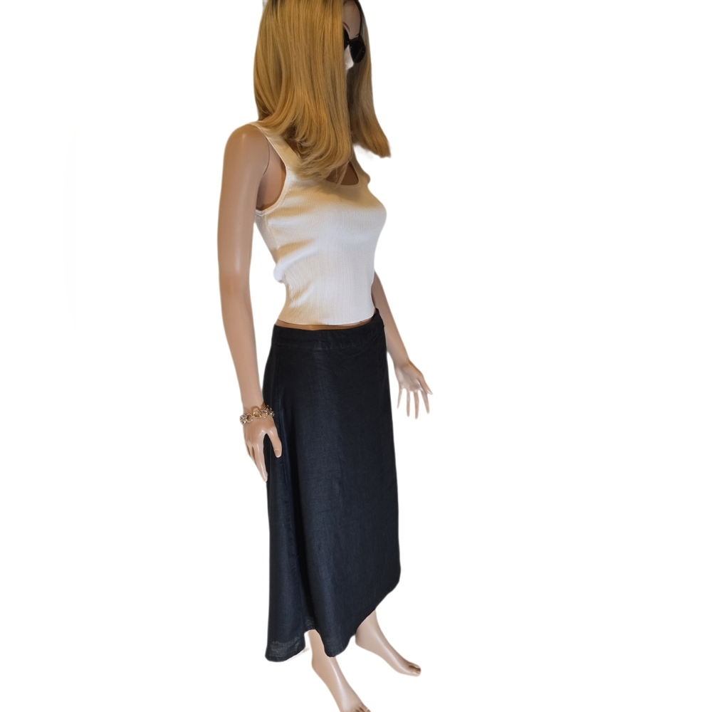 Reistor Black A-Line Sustainable Linen Overlap Midi Skirt - Large NWT - Picture 5 of 16